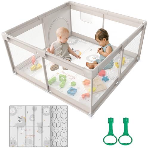 Cafolatt Box Bambini, 120x120cm Box Neonato adatto Per Appartamenti, Recinto Bambini Con Tappeto 120cm Materassino, 2 Maniglie