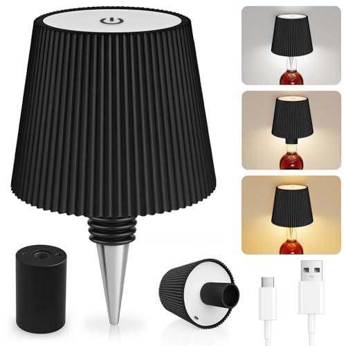 Lampada A Bottiglia Senza Fili, 3 Modalità Regolabili Di Temperatura Colore, Touch, Grado Di Protezione IP54, Ricarica Wireless USB, Lampada Tavolo Per Ristoranti, Camera Da Letto, Giardino (Nero)