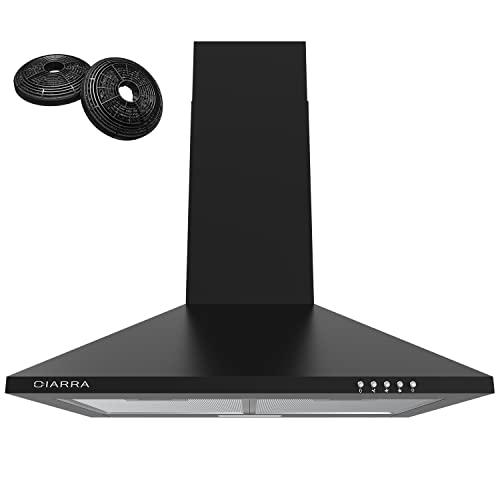 CIARRA Classe A++ Cappa Aspirante 60 cm 370 m³/h Cappa da Cucina in Acciaio INOX 3 livelli illuminazione a LED Filtro carbone CBCF002X2(Nera)