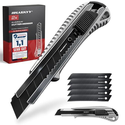 HASKYY Set 2 Taglierini Professionali 18mm + 5 Lame SK5 Premium - Cutter Sicurezza con Auto-Lock