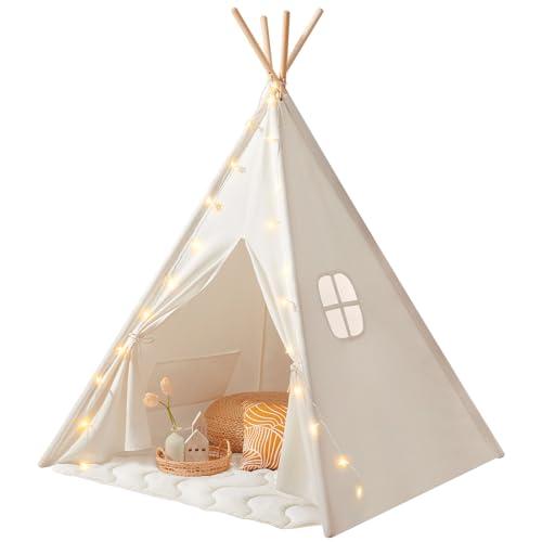 Tiny Land Tenda per Bambini, Tenda Gioco Bambini con Coperta & Fata Luci & Borsa di tela- Tende Indiana Bambini per 3 4 5 6 7 anni Bambina & Ragazzi, Tipi, Teepee