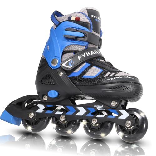 Pattini in linea per bambini regolabili per ragazzi con tutte le ruote che si illuminano, per principianti grandi pattini a rotelle per bambini (Blu, S (30-33 EU))