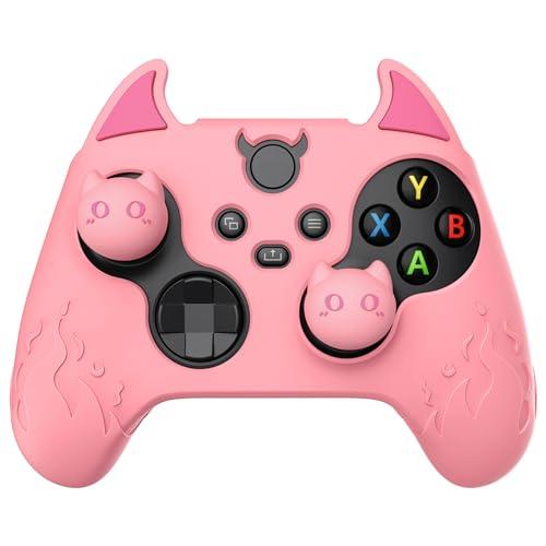 PlayVital Cover Silicone per Xbox Series X S Controller,Carino Demone Custodia Skin Antiscivolo Gomma Protettiva per Xbox Core Joystick&Copri Levette Analogiche-Rosa