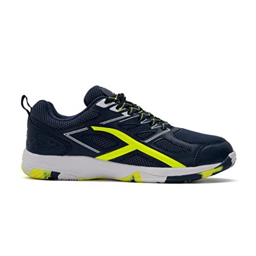 HUNDRED Xoom Scarpe da Badminton Professionali Antitraccia da Uomo | Materiale: ecopelle | Adatto per tennis indoor, squash, ping pong, basket e padel (Navy/Lime, Taglia: EU 43, UK 9, US 10)