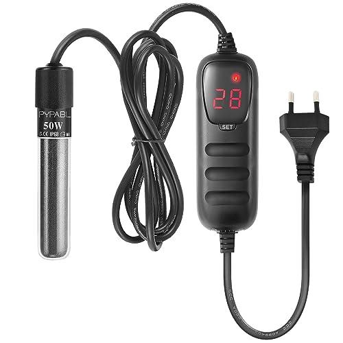 PYPABL Mini Riscaldatore per Acquario, 25W 50W 100W Piccolo Riscaldatore per Acquario Sommerso con Controller Esterno per Vasca Pesci e Tartarughe da 3-100L(50W per 15-55L)