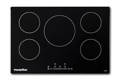 PremierTech PT805I Piano Cottura a Induzione 5 Zone Vetro Nero 80cm (77cm da Incasso) Touch Control Funzione Boost Timer Blocco Sicurezza Regolazione 9 Livelli Compatibile Pentole adatte ad Induzione