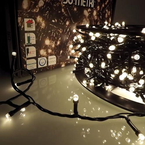 Luccika Catena Luminosa LED Tutti Flash, Cavo Verde 4m, IP44 Interno/Esterno, 31V con Timer, Luci Decorative Natalizie per Giardino e Feste (Bianco Caldo, 50M 1000LED)