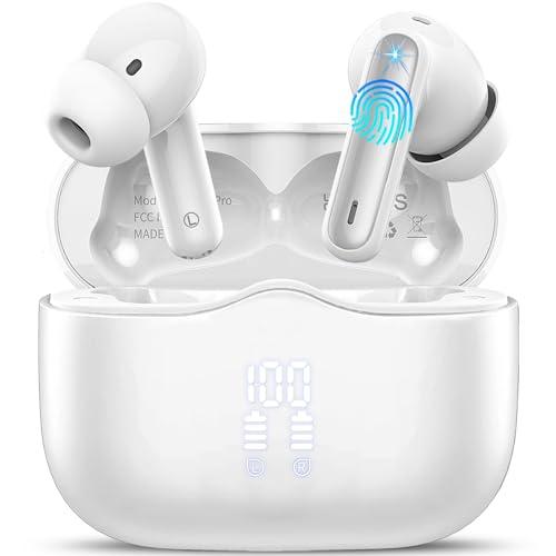 Cuffie Bluetooth 5.4 In Ear, Auricolari Bluetooth HiFi Stereo con 4 Mics ENC Cancellazione Rumore, 40 Ore Cuffie Wireless LED USB-C, IP7 Impermeabili Cuffiette Senza Fili per iOS Android, Bianco
