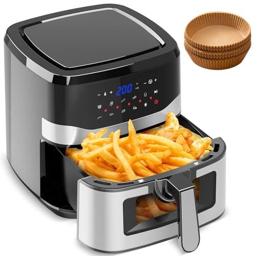 Friggitrice ad Aria Calda 8,5litri 1785W, Air Fryer 8 Programmi di Cottura, Capacità fino a 6-8 Persone, Schermo tattile digitale, Friggitrice con carta forno e Finestra Visibile, Meno Olio - G8 Pro