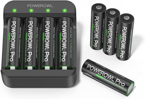 POWEROWL - Batterie al litio ricaricabili AA con caricabatterie, 8 confezioni da 3000 mWh 1,5 V batterie al litio AA per fotocamera VR/AR Headset Xbox Controller (8 batterie AA e caricabatterie)