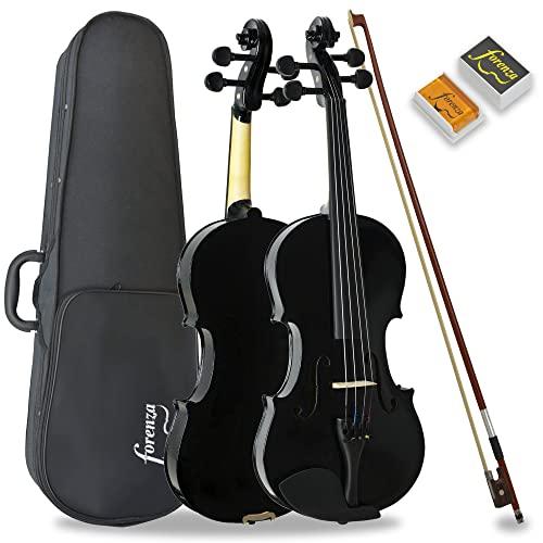 Forenza Uno Series 3/4 Violino Completo per Principianti con Custodia Rigida Leggera, Arco in Legno, Colofonia, Corde con Anima in Acciaio - Nero