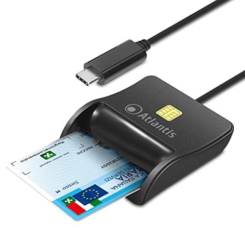 Atlantis Lettore Smart Card Reader per tessera sanitaria, CNS carta nazionale dei servizi, Carta ATe della PA, attivazione spid, firma digitale, per Pc e Notebook, porta USB-C. Cod. P005-SMARTCR-C