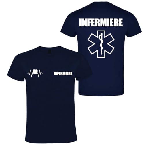 T-shirt in cotone adatto per infermiere 118 soccorso con stampa bianca fronte e retro NM (Blu Navy, 3XL)