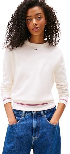 Tommy Jeans Donna Pullover Essential Crew in Cotone, Avorio (Ancient White), L