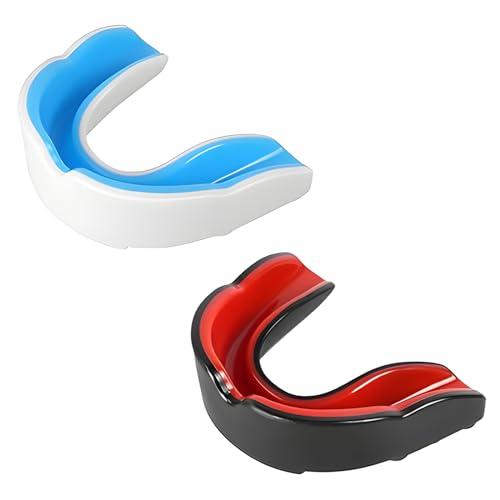 YanBous 2 Pezzi Protezione Denti Sportiva, Paragengive Sportivo, con Box Igiene Portatile, per Rugby, Boxe, Hockey, MMA, Arti Marziali, Kickboxing, Judo, Boxe (nero rosso/bianco blu)