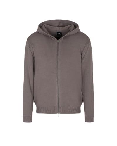 Armani Exchange Cozy, Long Sleeve Back Logo Patch Hood Maglione Cardigan, Dark Gull Gray, L Uomo