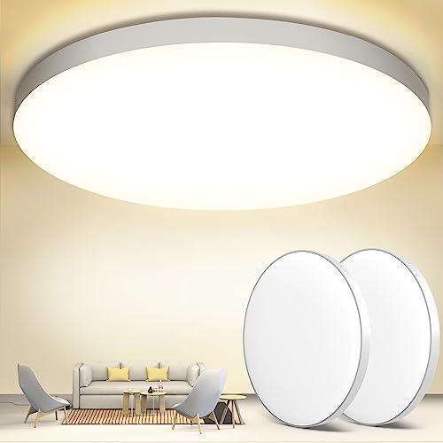 OUILA Plafoniera LED Soffitto 24W [2 Pezzi], Lampada da Soffitto 4000K 2000LM Plafoniera Bagno IP44 Impermeabile Rotonda Ø28CM Lampadario LED Moderna Luce Soffitto per Cameretta, Cucina, Soggiorno