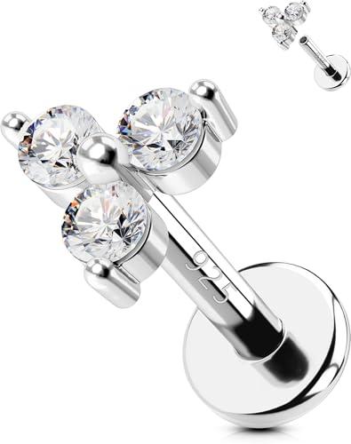 OUFER 16G Argento 925 Piercing Helix Filettatura Interna Piercing Conch 8 mm Trago Piercing Donna CZ Trasparente Orecchini Helix Donna Orecchino Cartilagine
