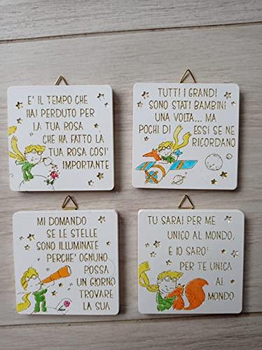 Mini quadretti bomboniere battesimo,prima comunione,cresima Piccolo Principe originali con frasi-MISURA 7X7 CM fatto a mano 4PZ