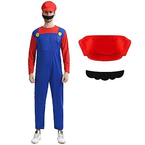 Kitimi Costume Adulto Bambino, Super Costumi Cappelli e Barbe, Decorazione del Costume di Carnevale Halloween Cosplay per Ragazzi, Ragazze e Bambini Adulti(Adulti - rosso S)