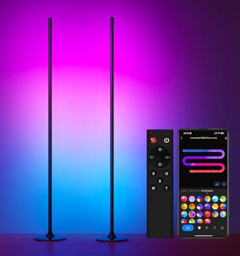Lanmonlily Lampada da Terra LED, app compatibile con Alexa e Google Assistant, musica Sincronizzazione e Timer e DIY Modalità, 16 milioni di colori Lampada da terra elegante per camera