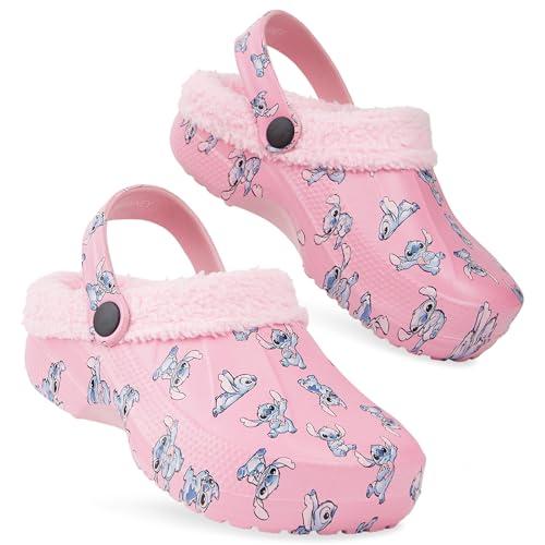 Disney Zoccoli Bambina Fodera in Pile e Charms Rimovibili - Regalo Ragazza (Rosa Stitch, 32/33 EU)