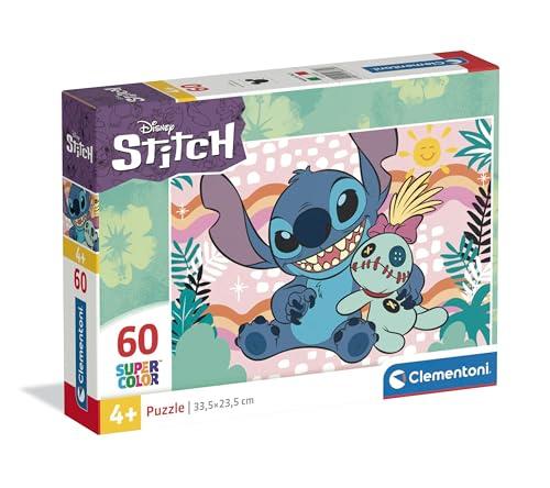 Clementoni - Puzzle per Bambini 60 Pezzi Supercolor, per Bambini 4+ Anni, Illustrazione con Personaggi dal Cartone Disney Lilo e Stitch, Idea Regalo, Made in Italy, 33,5x23,5 cm, 26331
