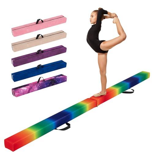COSTWAY Trave Ginnastica Artistica per Casa 210/240/270 cm, Trave Pieghevole per Bambini con Maniglia, Base in Legno e Fondo Antiscivolo, Trave di Equilibrio da Pavimento (270 cm,Colorato)