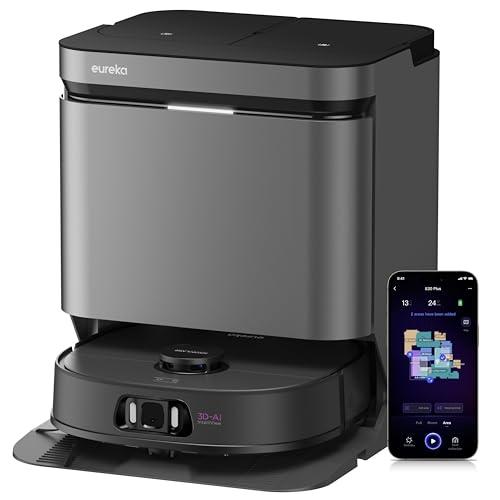 EUREKA J15 Pro Ultra Robot Aspirapolvere Lavapavimenti, Aspirapolvere Robot Potente Aspirazione 16200Pa, Lavaggio Mocio ad Acqua Calda a 75℃, Mappatura con AI, Stazione Autopulizia/autopulente