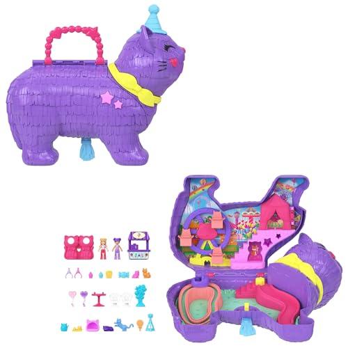 Polly Pocket - Gattino delle Feste, Set pignatta a Tema Festa di Compleanno con Ruota panoramica, Include 2 Mini Bambole, Cuccioli e 23 Accessori a Sorpresa, Giocattolo per Bambini, 4+ Anni, JFT90
