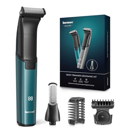 kensen Rasoio Elettrico Corpo Uomo 100 Minuti di Autonomia Rasoio Corpo Uomo Intimo Impermeabile Depilatore Intimo Wet & Dry con Pettini Regolabili 1-10mm per a tutto il corpo Verde+nero