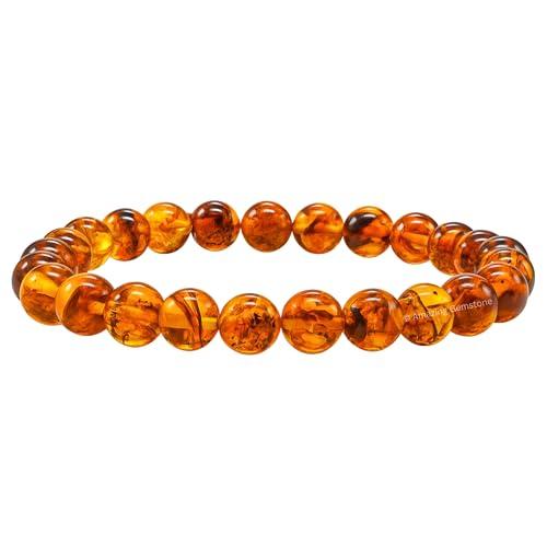 Bracciale di Ambra - Bracciale di cristallo curativo per donne e uomini, pietra preziosa naturale - Regalo perfetto per equilibrio, armonia e guarigione dei chakra (elastico)
