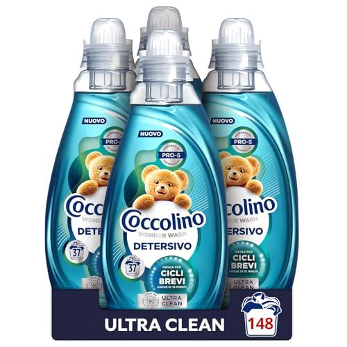 Coccolino Wonder Wash, Detersivo Lavatrice Liquido, Ultra Clean, Efficace nei Cicli Brevi da 15 Minuti, Anche a Freddo, Fragranza che Dura a Lungo, Pulizia Profonda, 37 Lavaggi, 4 Pezzi da 1480 ml