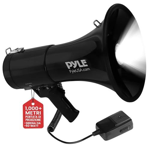 Pyle Megafono 50 Watt con Microfono, Megafono Portatile con Sirena Allarme e Volume Regolabile, Interno/Esterno, Sport, Calcio, Basket, Baseball, Fans e Allenatori e Emergenze