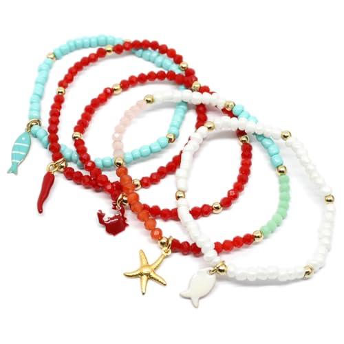 Bracciale Elastico da Donna con Corallini o Cristalli Colorati da 4mm e Ciondolo a Scelta