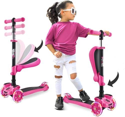 Hurtle Monopattino a 3 Ruote, Monopattino Bambino e Bambina da 2 Anni, Monopattino a Spinta, Monopattino in Altezza a Tre con Sedile a Ribaltamento, Scooter per Bambini con Ruote a LED Multicolore