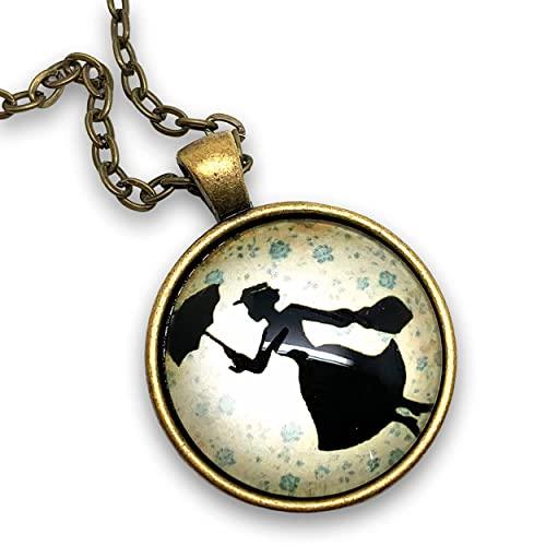 Collana con cabochon, collana illustrata, set « Mary Poppins », nero, beige, blu (ref.95).
