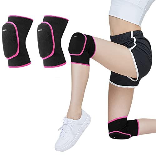 EULANT Ginocchiera Pallavolo Bambina,Ginocchiere Danza Ragazza,Morbido Protezione del Ginocchio per Running Calcio Basket Bici Scooter Ginnastica Ritmica,Nero/Fucsia M