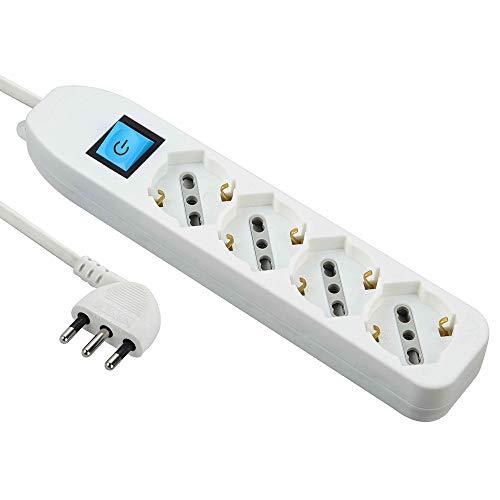 Electraline 62069 Multipresa 4 posti polivalenti (schuko + 10/16A) con interruttore - cavo 1,5 m bianco