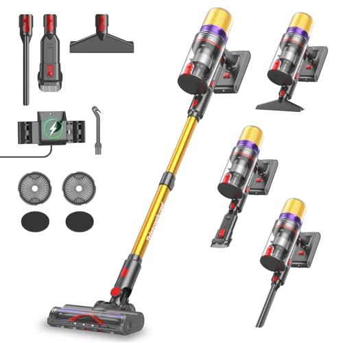 Aodebiao V16 Aspirapolvere senza Fili 55Kpa/600W/80Mins, Scopa Elettrica senza Fili Potente con LED Touchscreen, Anti-Groviglio, Modalità Automatica per Pavimenti/Tappeti/Peli Animali