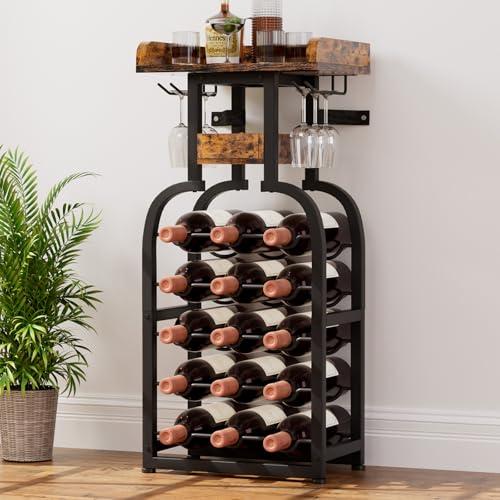 Yorbay Portabottiglie da Terra per Vino, Supporto per Bicchieri Mini Bar Tavolo Armadio con Portabicchieri
