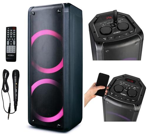 Reflexion PS09BT - Altoparlante portatile Buetooth, DJ, Karaoke, 500 Watt, radio FM, effetto discoteca LED con cambio colore, incl. microfono, batteria integrata, colore: Nero