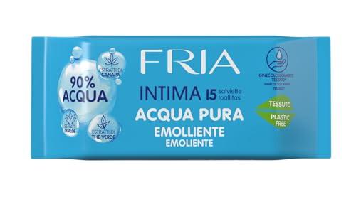 Fria Intime Acqua Pura Salviette Igiene Intima, Ginecologicamente Testate e Delicate con la Pelle, Tessuto Biodegradabile, Azione Emolliente, Confezione Tascabile da 15 Salviette