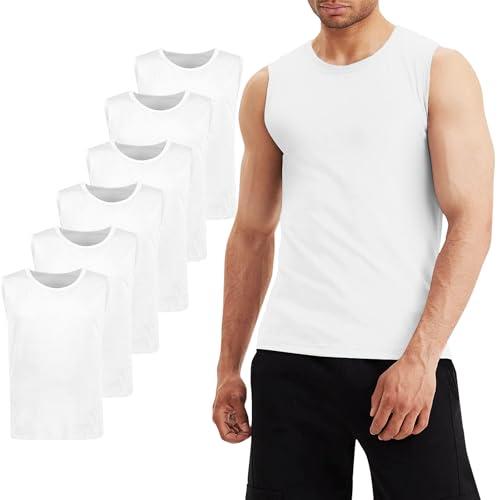 LiKing Pacco da 6 Canotta Uomo,100% Cotone,Tank Top Sportive Allenamento Canotte Elasticizzato Stringer Vest,Senza Maniche,con Scollo Rotondo,Casual Canotte estive Smanicato Uomo Bianco XL