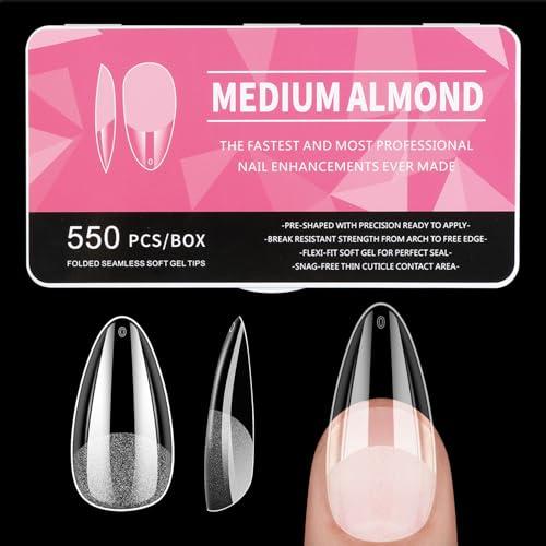 Diboniur 550 Pezzi Tip in Gel Unghie, 11 Taglie Tip Unghie Ricostruzione, Unghie Finte Copertura Completa, Gel Tips Unghie Mandorla per Salone Manicure, Nail Art Principiante, Medium Almond