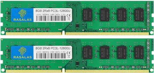 Rasalas 16GB (2X8GB) PC3L-12800U DDR3 1600Mhz DDR3L 12800 PC3 DIMM PC RAM 2RX8 Desktop 240-Pin 1.35V UDIMM Memoria CL11 Unbuffered Non-ECC