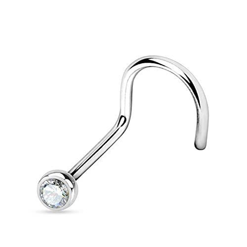 WARRIOR Piercing al Naso Sterile in Titanio Nose Stud Chiodino Naso Curvato con Pallina Cristallo Ceco Bianco 22G(0.8mm) Lunghezza 6.5mm x 2.5mm