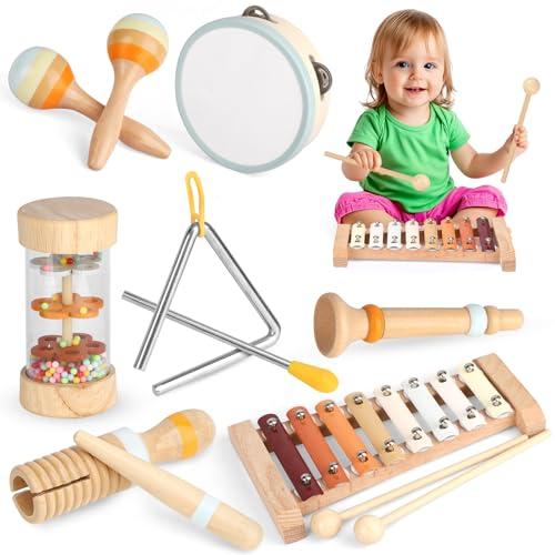 Strumenti Musicali Bambini 1 Anno, 7 in 1 Giochi Legno Montessori Sensoriale con Maracas Xilofono Tamburello Gioco Bambi Bimba 2 3 4 5 6 Anni, Educativi Interattivo Regalo Compleanno Natale