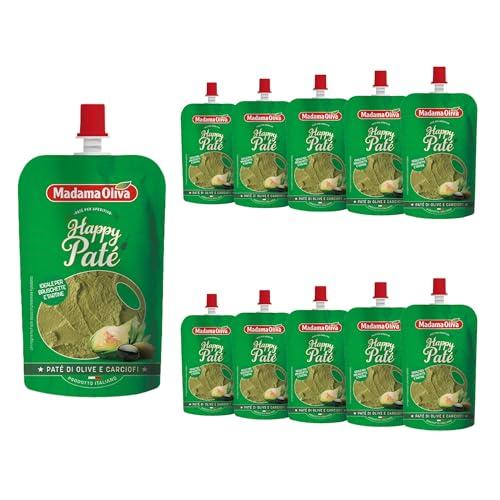 MADAMA OLIVA, Paté di Olive e Carciofi, Ottimo da Spalmare su Crostini Caldi, per Accompagnare Aperitivi e Farcire Bruschette, 100% Made in Italy, 10 Buste Squeeze 110 gr