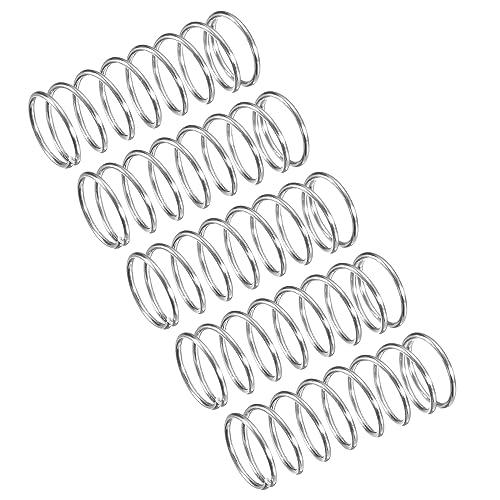QUARKZMAN Molle a Compressione, Molle a Spirale 5pz Mini Molle 304 in Acciaio Inossidabile, Specifiche Molle 10mm Esterno Diametro, 0,8mm Filo Misura, 30mm Libero Lunghezza, Argento Tono